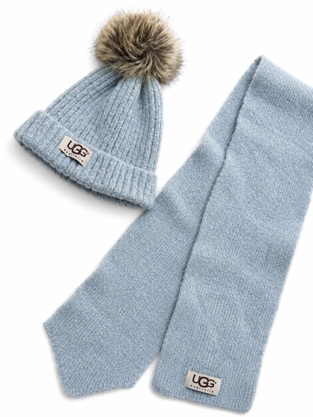 🐻❄️ UGG Kids Grey Knit Pom Beanie and Scarf Set